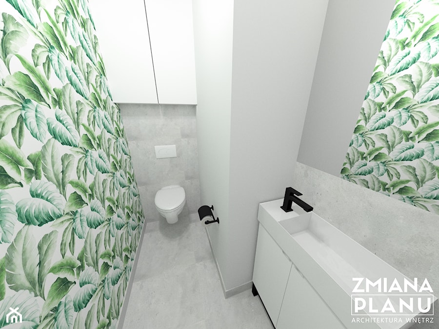 Miejska dżungla - Mała na poddaszu z lustrem łazienka, styl nowoczesny - zdjęcie od Zmiana Planu