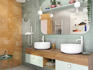 Oborniki Śląskie - Średnia bez okna z lustrem z dwoma umywalkami łazienka, styl nowoczesny - zdjęcie od N'concept