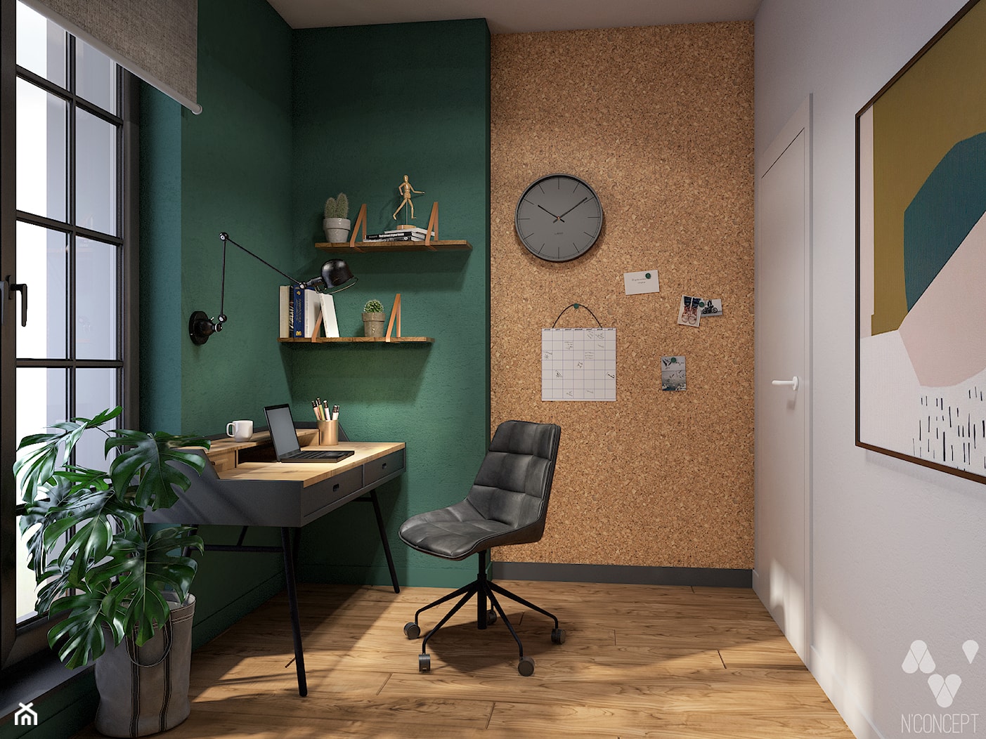 Stary Spichlerz - Średnie w osobnym pomieszczeniu białe zielone biuro, styl nowoczesny - zdjęcie od N'concept - Homebook