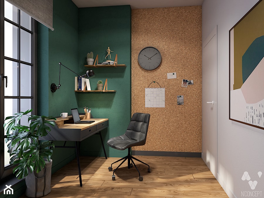 Stary Spichlerz - Średnie w osobnym pomieszczeniu białe zielone biuro, styl nowoczesny - zdjęcie od N'concept