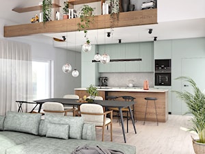 Oborniki Śląskie - Średnia otwarta z salonem niebieska szara z zabudowaną lodówką kuchnia jednorzędowa z wyspą lub półwyspem, styl nowoczesny - zdjęcie od N'concept