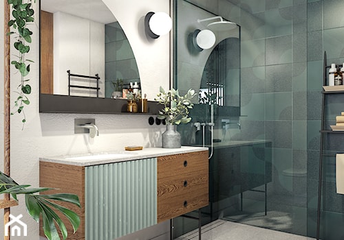 Oborniki Śląskie - Średnia bez okna z lustrem z punktowym oświetleniem łazienka, styl nowoczesny - zdjęcie od N'concept