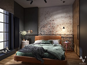 Stary Spichlerz - Średnia brązowa czarna sypialnia małżeńska, styl industrialny - zdjęcie od N'concept