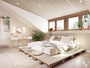 Poddasze w domu jednorodzinnym - Średnia beżowa biała sypialnia, styl skandynawski - zdjęcie od N'concept