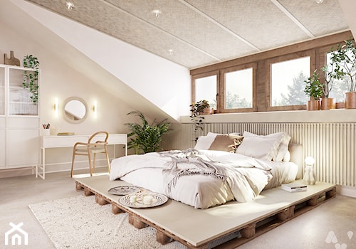 Poddasze w domu jednorodzinnym - Średnia beżowa biała sypialnia, styl skandynawski - zdjęcie od N'concept