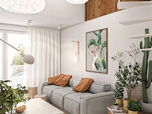 Mieszkanie wzorcowe3 - Duży biały salon z tarasem / balkonem, styl nowoczesny - zdjęcie od N'concept