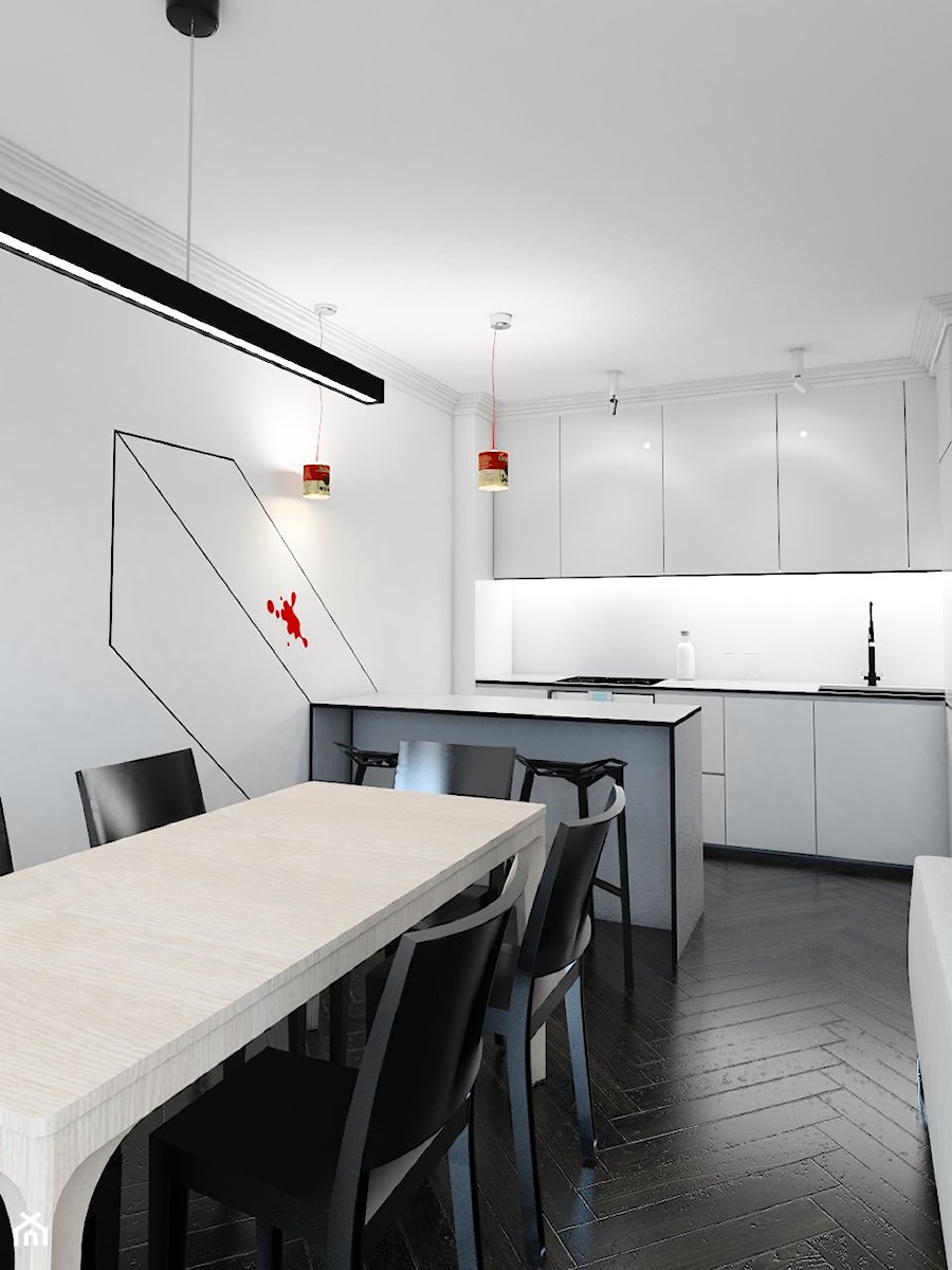 Mieszkanie w Poznaniu - Średnia otwarta z salonem biała z zabudowaną lodówką z nablatowym zlewozmywakiem kuchnia jednorzędowa, styl minimalistyczny - zdjęcie od Architekt wnętrz Maria Jachalska
