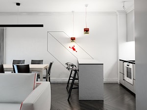 Mieszkanie w Poznaniu - Średnia otwarta z salonem z kamiennym blatem biała z zabudowaną lodówką kuchnia jednorzędowa z wyspą lub półwyspem z oknem, styl minimalistyczny - zdjęcie od Architekt wnętrz Maria Jachalska