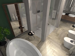 Prostota betonu i drewna - Średnia bez okna z lustrem z dwoma umywalkami łazienka - zdjęcie od MEGART Projekty Wnętrz