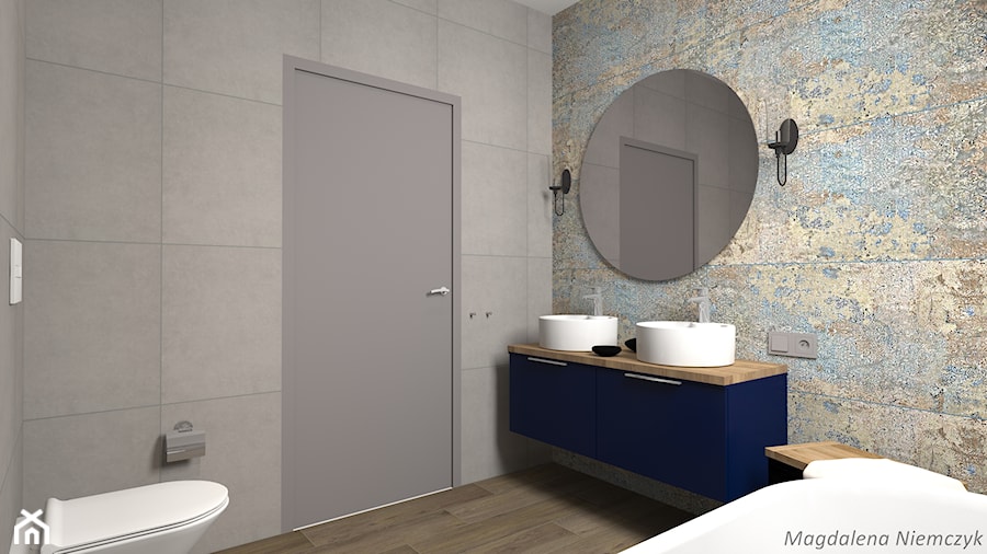 ŁAZIENKA (beton patchwork) - Mała bez okna z lustrem z dwoma umywalkami łazienka, styl nowoczesny - zdjęcie od MEGART Projekty Wnętrz