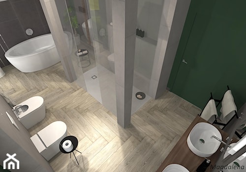 Prostota betonu i drewna - Duża bez okna z lustrem z dwoma umywalkami łazienka - zdjęcie od MEGART Projekty Wnętrz