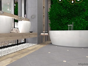 Łazienka w betonie i drewnie - Średnia bez okna z lustrem z dwoma umywalkami łazienka - zdjęcie od MEGART Projekty Wnętrz