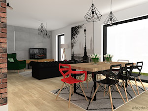 SALON - Duży biały szary salon z jadalnią, styl nowoczesny - zdjęcie od MEGART Projekty Wnętrz