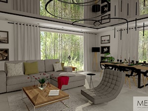 SALON Z KOMINKIEM - Duży szary salon z jadalnią, styl nowoczesny - zdjęcie od MEGART Projekty Wnętrz