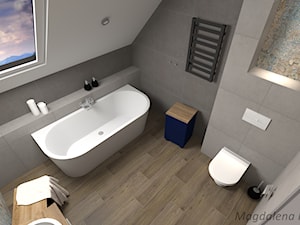 ŁAZIENKA (beton patchwork) - Średnia na poddaszu z dwoma umywalkami z punktowym oświetleniem łazienka z oknem, styl nowoczesny - zdjęcie od MEGART Projekty Wnętrz