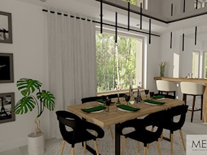SALON Z KOMINKIEM - Średnia biała jadalnia w salonie, styl nowoczesny - zdjęcie od MEGART Projekty Wnętrz