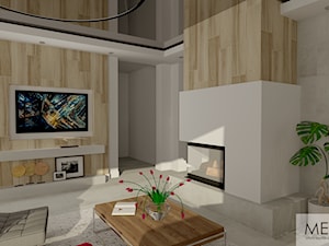 SALON Z KOMINKIEM - Średni biały szary salon, styl nowoczesny - zdjęcie od MEGART Projekty Wnętrz