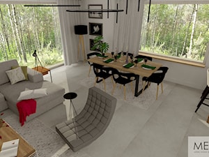SALON Z KOMINKIEM - Średni biały salon z jadalnią, styl nowoczesny - zdjęcie od MEGART Projekty Wnętrz