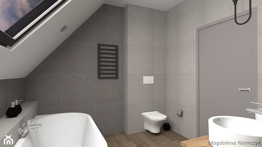ŁAZIENKA (beton patchwork) - Średnia na poddaszu łazienka z oknem, styl nowoczesny - zdjęcie od MEGART Projekty Wnętrz