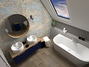 ŁAZIENKA (beton patchwork) - Średnia na poddaszu z lustrem z dwoma umywalkami łazienka z oknem, styl nowoczesny - zdjęcie od MEGART Projekty Wnętrz