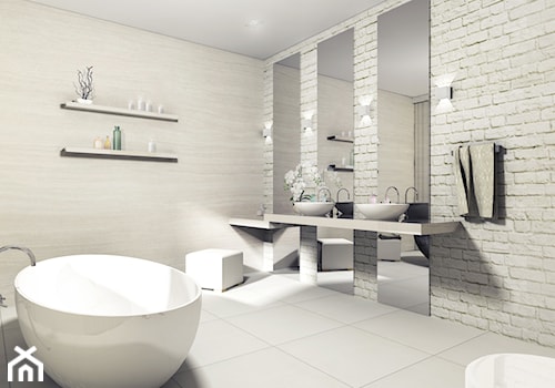 Projekt łazienki - Średnia bez okna z lustrem z dwoma umywalkami z punktowym oświetleniem łazienka, styl nowoczesny - zdjęcie od STUDIO ARCHI S