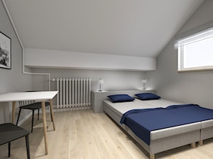 Metamorfoza pokoi hotelowych na krakowskim Kazimierzu - Średnia biała szara sypialnia na poddaszu - zdjęcie od STUDIO ARCHI S