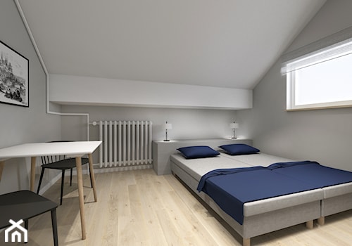 Metamorfoza pokoi hotelowych na krakowskim Kazimierzu - Średnia biała szara sypialnia na poddaszu - zdjęcie od STUDIO ARCHI S