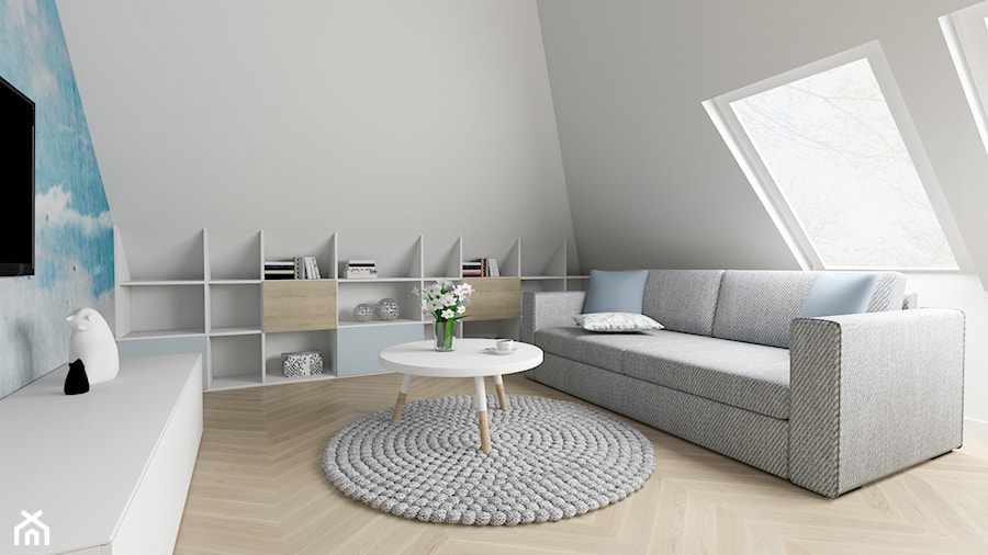 Projekt pokoju gościnnego - Mały niebieski szary salon - zdjęcie od STUDIO ARCHI S