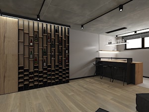 Projekt klubowej piwnicy - Średnia otwarta z salonem biała szara kuchnia jednorzędowa z oknem - zdjęcie od STUDIO ARCHI S