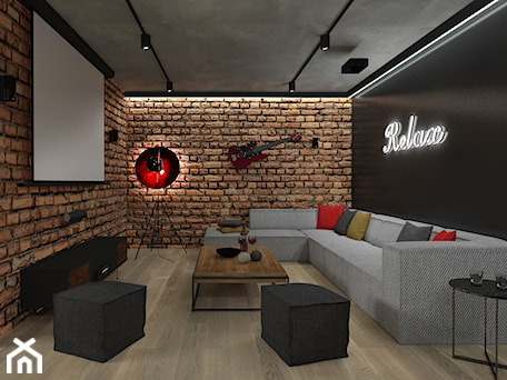 Aranżacje wnętrz - Salon: Projekt klubowej piwnicy - Średni czarny salon - STUDIO ARCHI S. Przeglądaj, dodawaj i zapisuj najlepsze zdjęcia, pomysły i inspiracje designerskie. W bazie mamy już prawie milion fotografii!