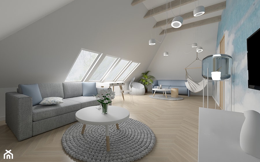 Projekt pokoju gościnnego - Duży niebieski szary salon - zdjęcie od STUDIO ARCHI S