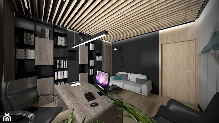 Projekt biura w domu - Średnie w osobnym pomieszczeniu z sofą czarne szare biuro - zdjęcie od STUDIO ARCHI S