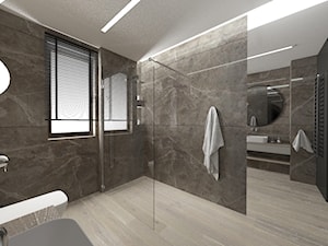 Projekt łazienki w ciemnych barwach - Średnia z lustrem łazienka z oknem - zdjęcie od STUDIO ARCHI S