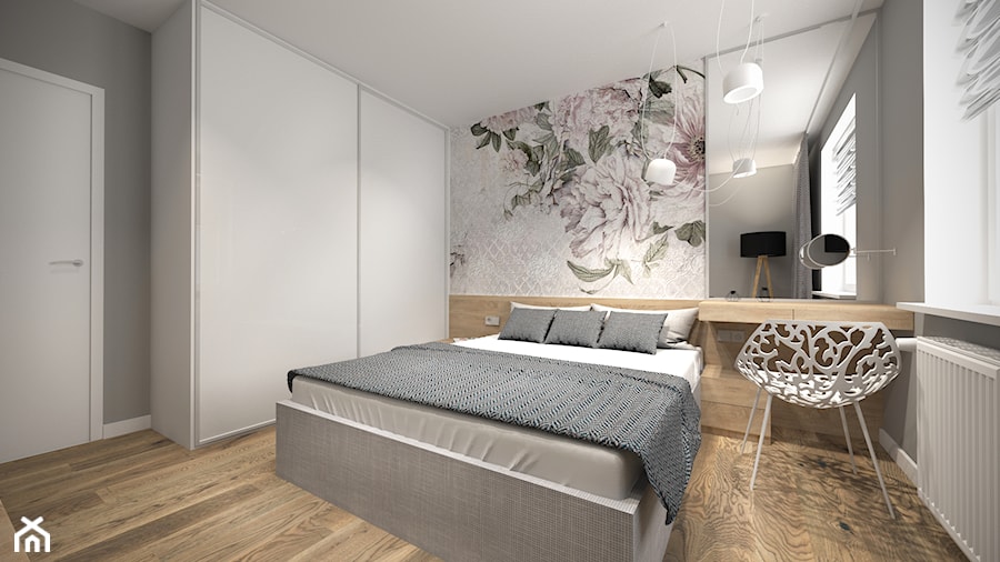 Projekt sypialni - Średnia biała szara z biurkiem sypialnia - zdjęcie od STUDIO ARCHI S