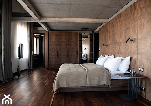 Hotel Warszawa - Duża biała czarna sypialnia, styl glamour - zdjęcie od Delft Studio