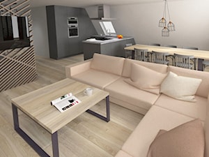 Mieszkanie na poddaszu - projekt - Średni biały salon z kuchnią z jadalnią, styl nowoczesny - zdjęcie od Barbara Pawelczyk