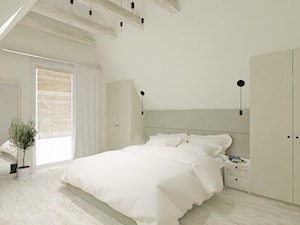 Mieszkanie na poddaszu - projekt - Średnia beżowa sypialnia na poddaszu, styl nowoczesny - zdjęcie od Barbara Pawelczyk