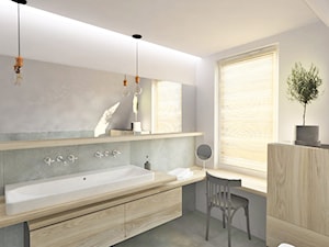 Mieszkanie na poddaszu - projekt - Średnia na poddaszu z lustrem z dwoma umywalkami łazienka z oknem, styl skandynawski - zdjęcie od Barbara Pawelczyk
