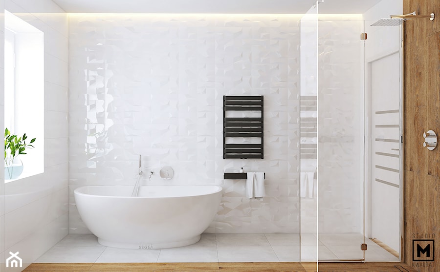 Ściana łazienkowa z płytkami 3D - zdjęcie od Studio M kwadrat | architektura wnętrz