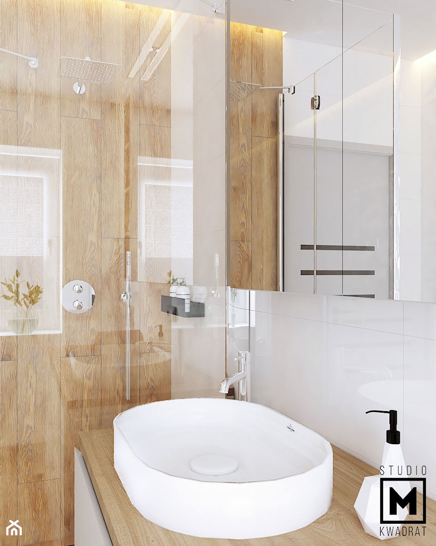 Obła umywalka w eleganckiej łazience - zdjęcie od Studio M kwadrat | architektura wnętrz