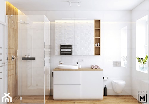 Zabudowa łazienkowa oraz szklany prysznic. - zdjęcie od Studio M kwadrat | architektura wnętrz