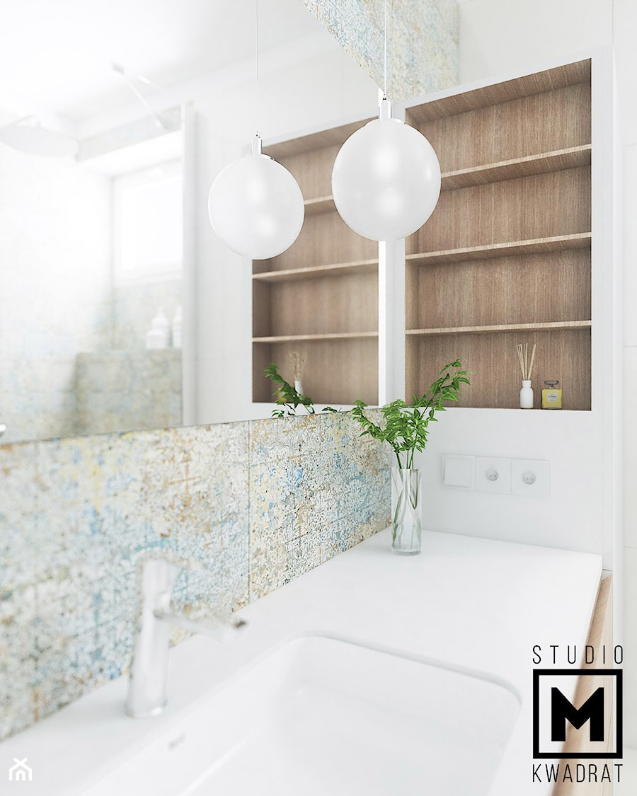 Lustro i blat w łazience. - zdjęcie od Studio M kwadrat | architektura wnętrz