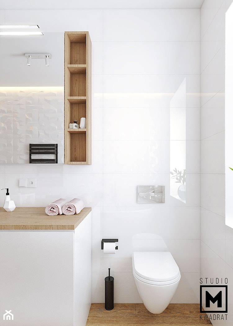 Łazienka z białymi płytkami - zdjęcie od Studio M kwadrat | architektura wnętrz - Homebook
