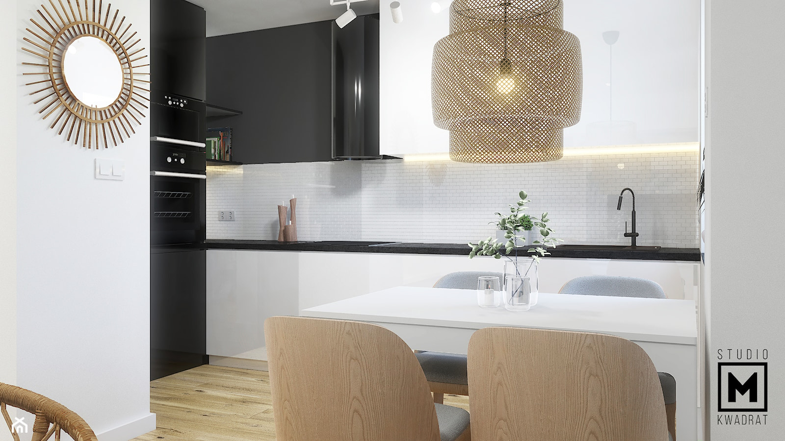 Biało-czarna kuchnia - zdjęcie od Studio M kwadrat | architektura wnętrz - Homebook