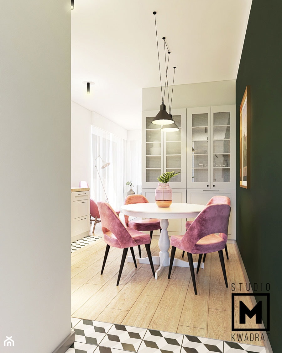 Jadalnia z różowymi krzesłami - zdjęcie od Studio M kwadrat | architektura wnętrz