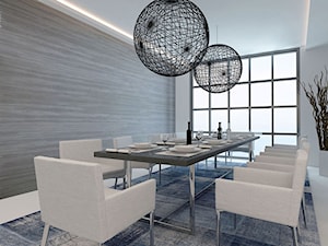 Trawertyn wapienny - Średnia biała jadalnia jako osobne pomieszczenie, styl nowoczesny - zdjęcie od FOX DEKORATOR