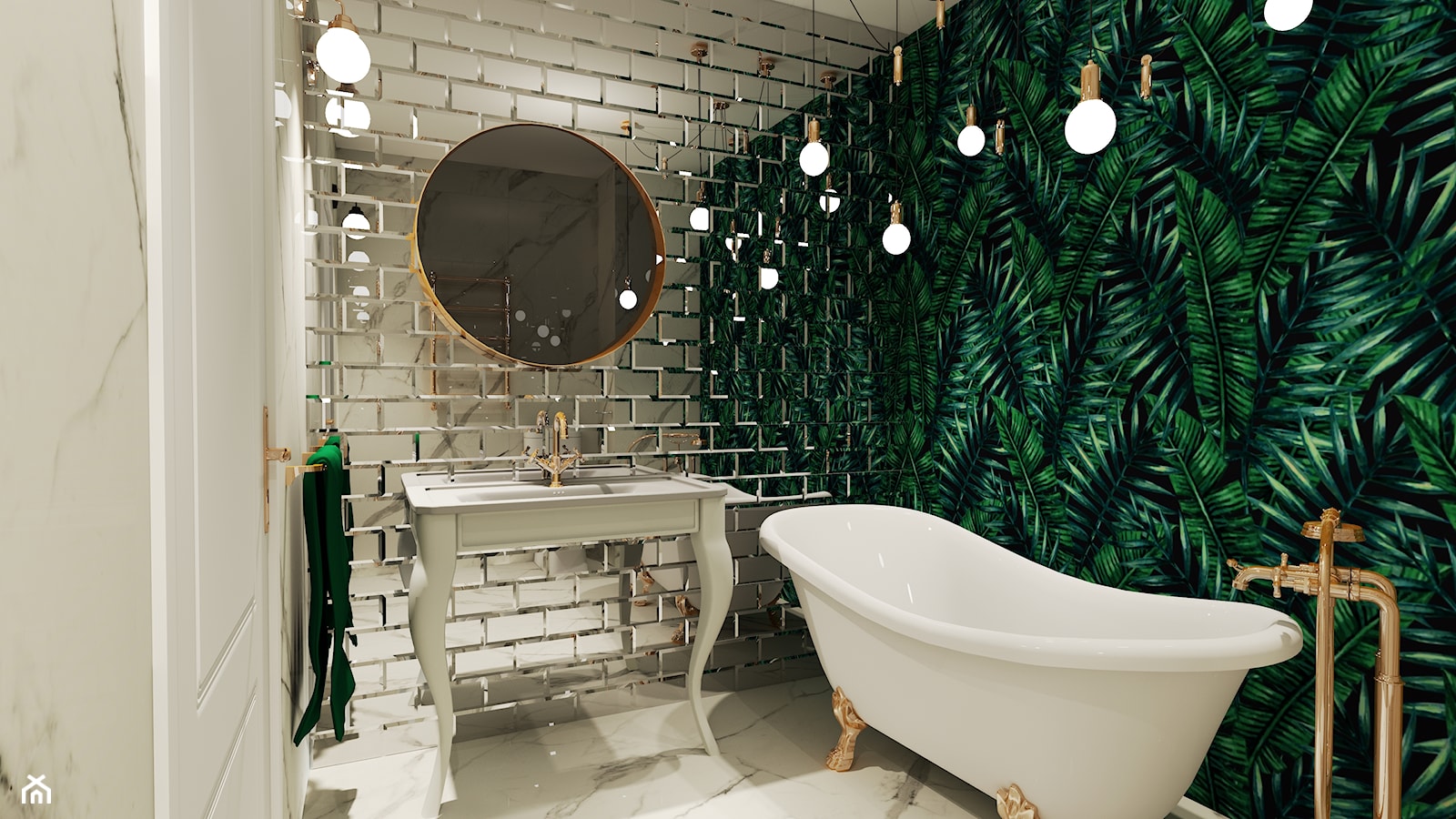 Łazienka z tapetą i kafelkami lustrzanymi - zdjęcie od rafal-jakubik 2 - Homebook