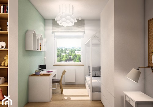 Mieszkanie Gdynia Apartamenty na Polanie - Średni biały zielony pokój dziecka dla nastolatka dla chłopca dla dziewczynki, styl skandynawski - zdjęcie od Inka Studio