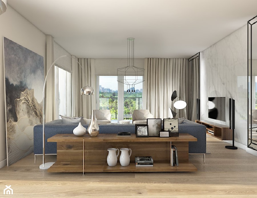 Nowoczesne mieszkanie w apartamentowcu - Średni biały salon, styl nowoczesny - zdjęcie od Inka Studio