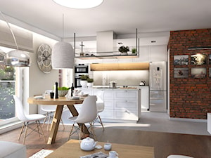 Mieszkanie Chmielna Park Gdańsk - Średnia biała brązowa jadalnia w salonie, styl rustykalny - zdjęcie od Inka Studio